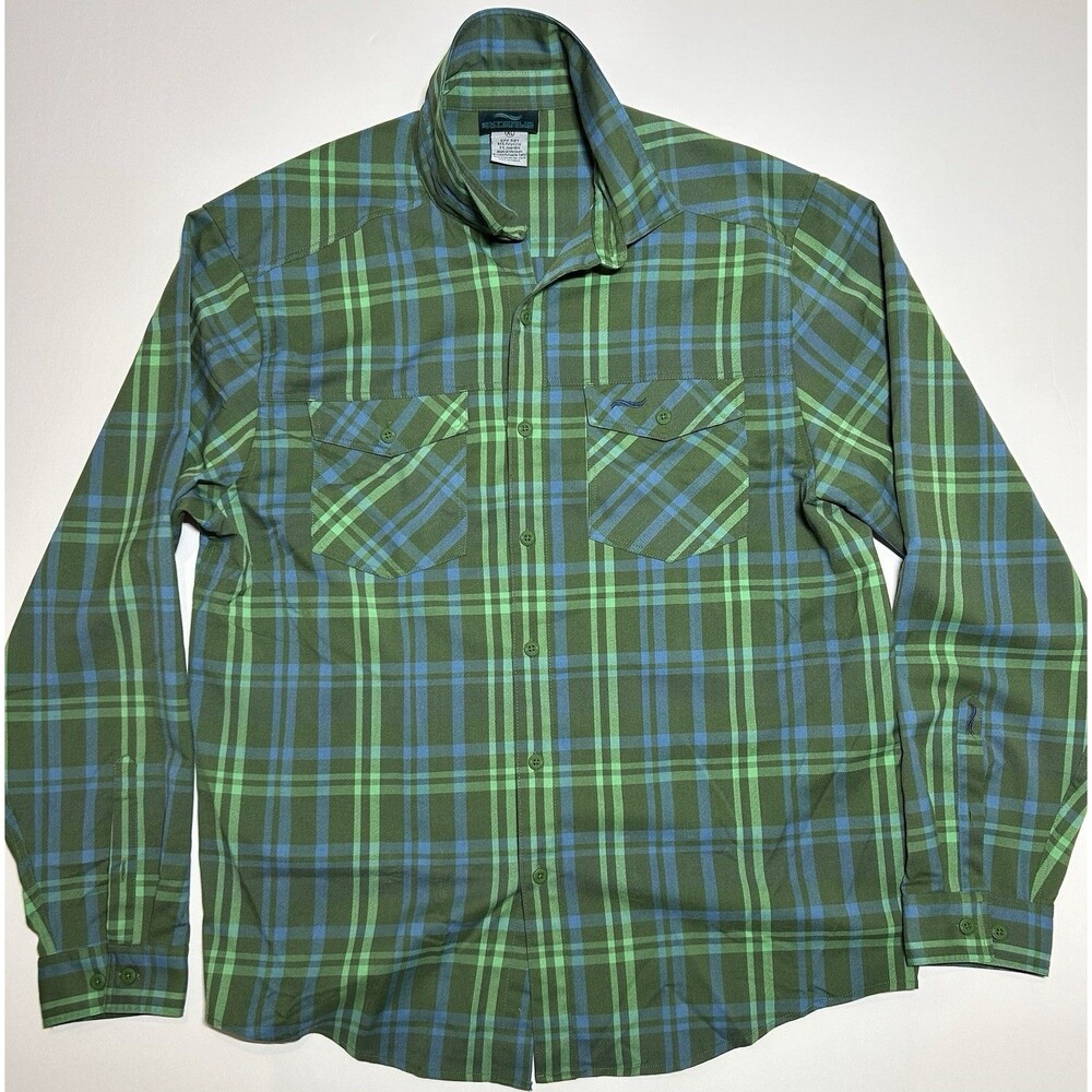 EXTERUS Outdoor Fly Fishing Shirt UPF 50 Green Plaid Men's Size XL Long Sleeve